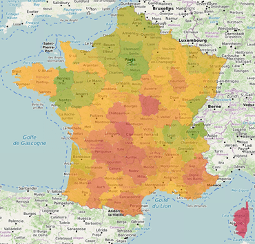 Moyenne d'âge de la population par département