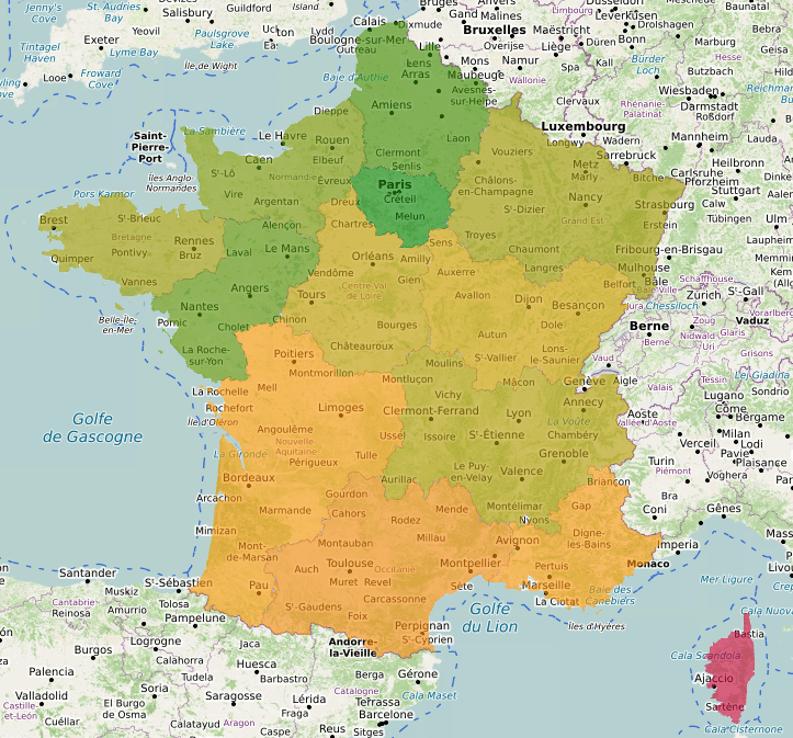 Moyenne d'âge de la population par région