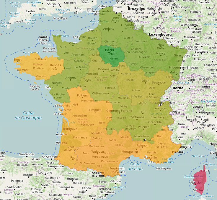 Taux de population active par région