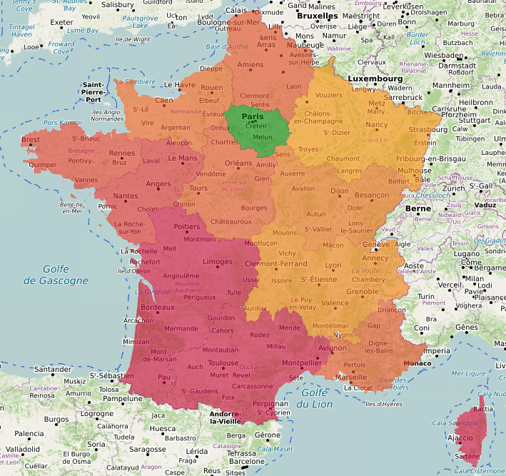 Revenu fiscal moyen par région