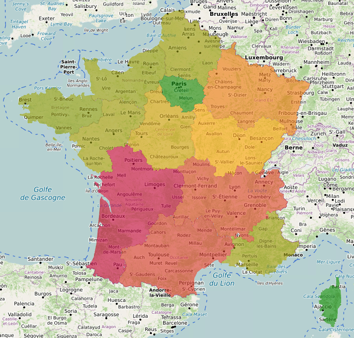Superficie des départements français