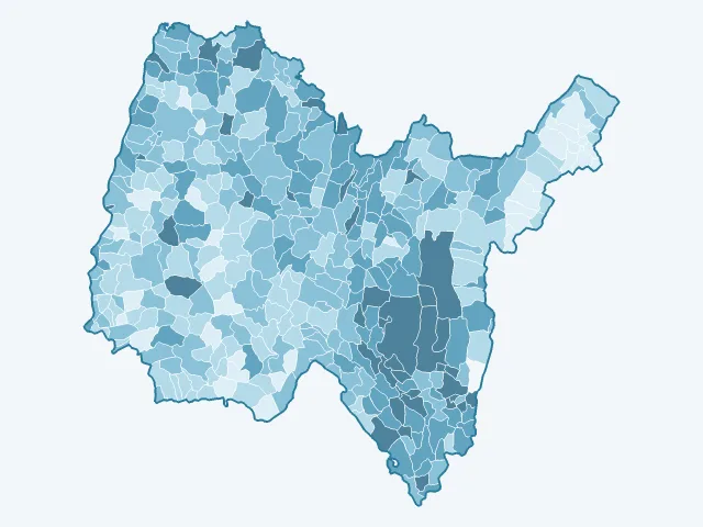 Carte de l'âge moyen dans l'Ain (01)