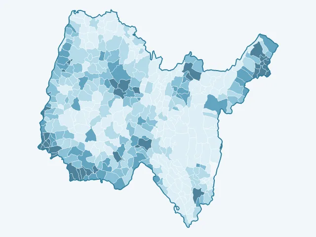 Carte de la densité de population dans l'Ain (01)