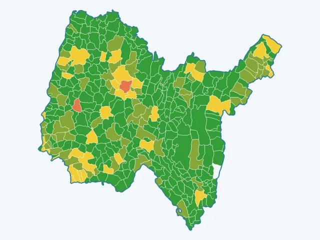 Carte de l'indice de tranquillité dans l'Ain (01)