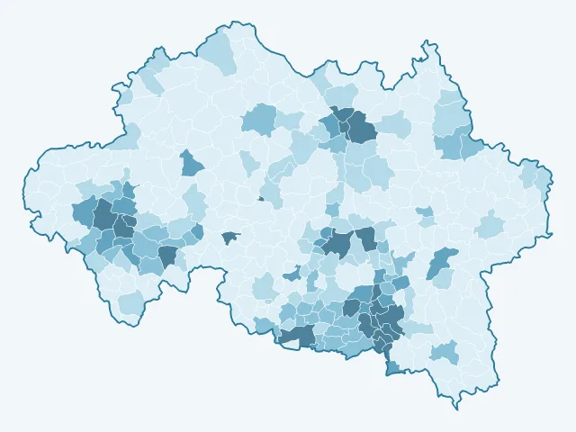 Carte de la densité de population dans l'Allier (03)