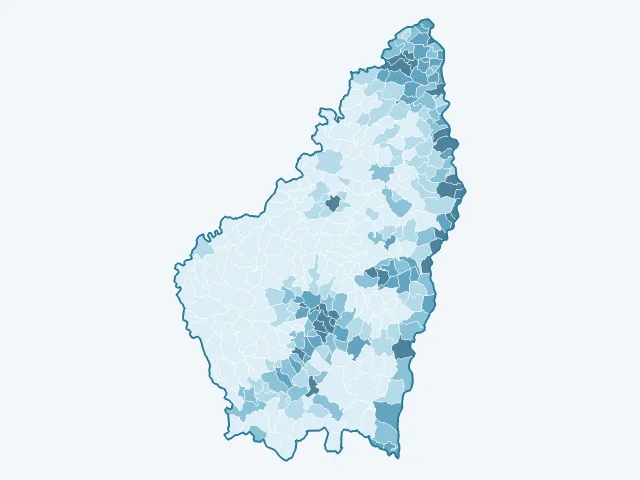 Carte de la densité de population dans l'Ardèche (07)