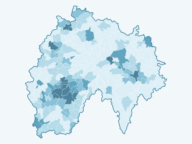 Carte de la densité de population dans le Cantal (15)