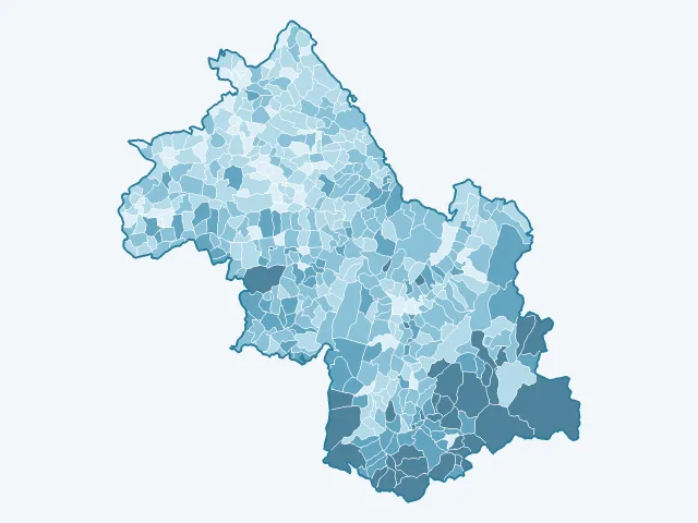 Carte de l'âge moyen dans l'Isère (38)