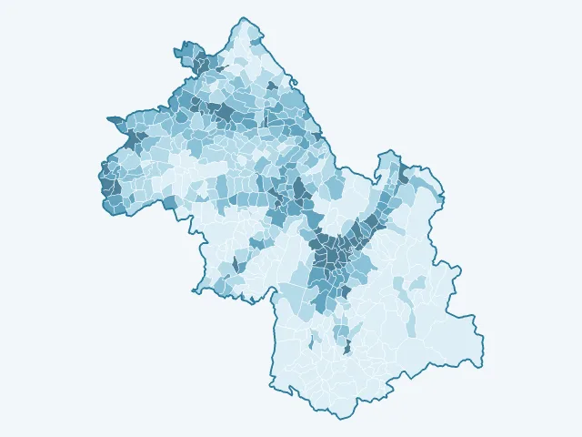 Carte de la densité de population dans l'Isère (38)