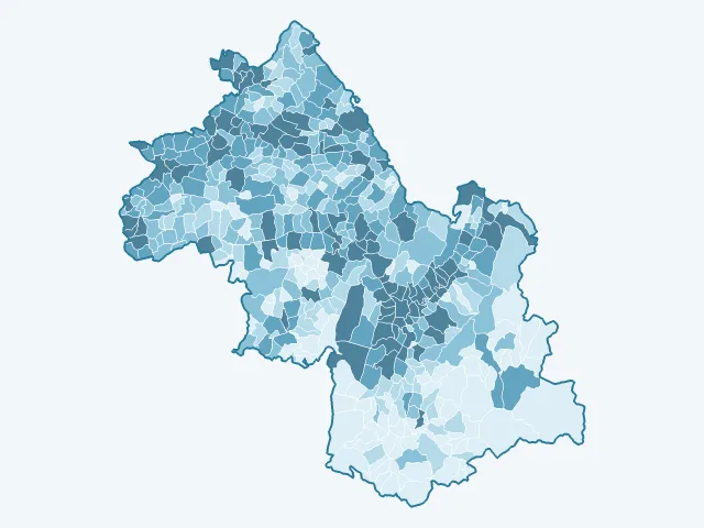 Carte du nombre d'habitants dans l'Isère (38)