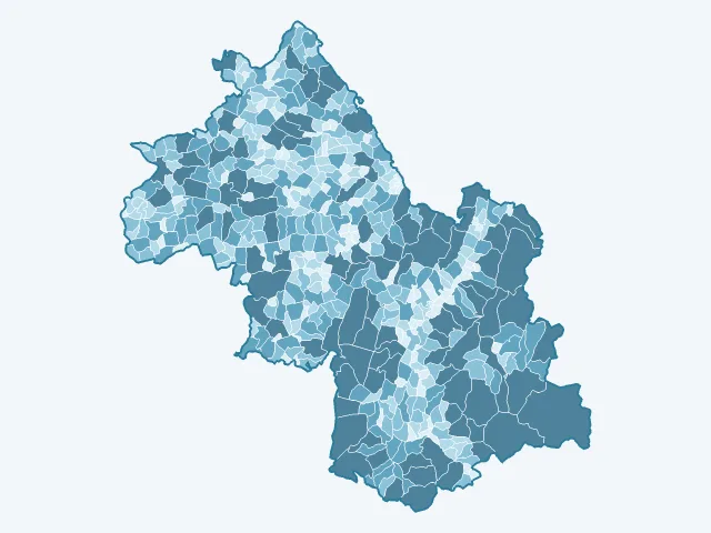 Carte de la superficie dans l'Isère (38)