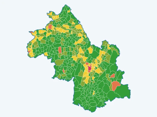Carte de l'indice de tranquillité dans l'Isère (38)