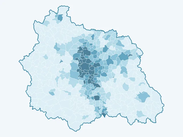 Carte de la densité de population dans le Puy-de-Dôme (63)