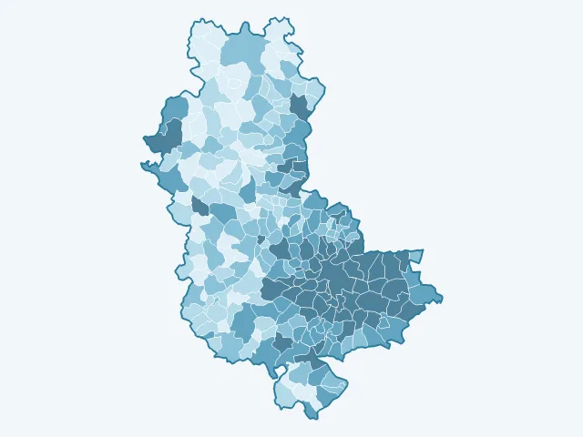 Carte du nombre d'habitants dans le Rhône (69)