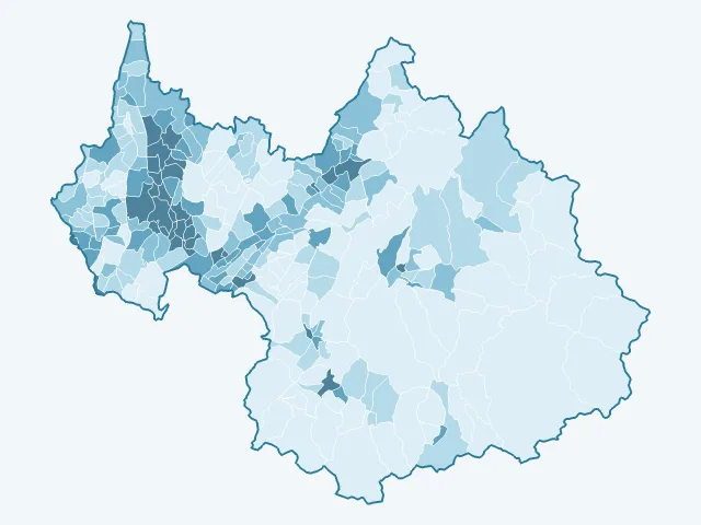 Carte de la densité de population dans la Savoie (73)
