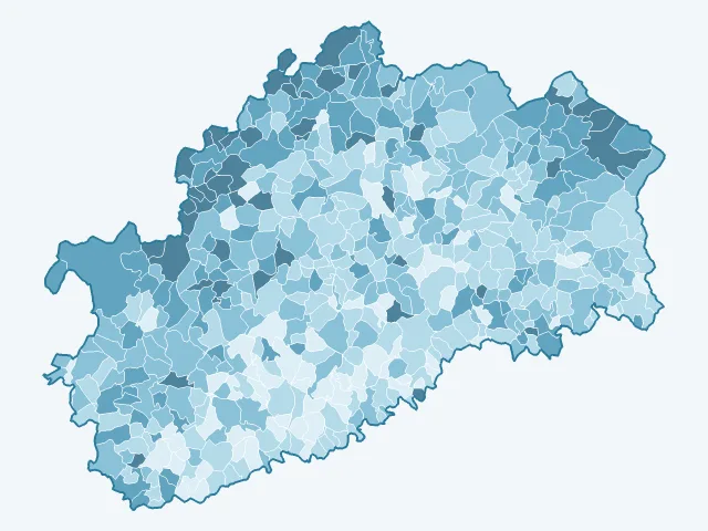 Carte de l'âge moyen dans la Haute-Saône (70)