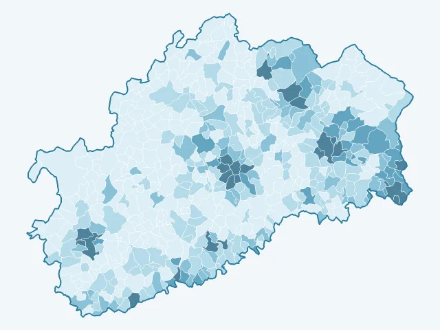 Carte de la densité de population dans la Haute-Saône (70)