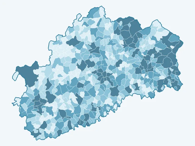 Carte du nombre d'habitants dans la Haute-Saône (70)