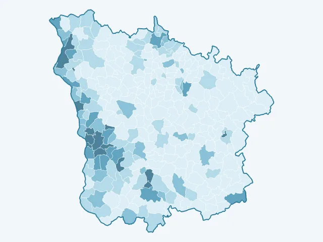 Carte de la densité de population dans la Nièvre (58)