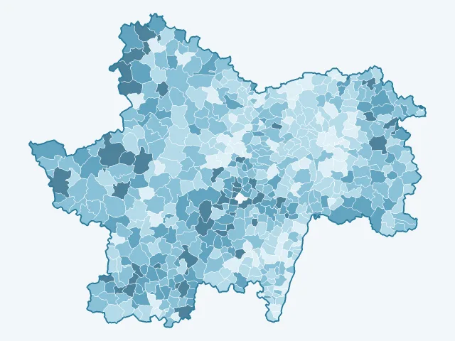 Carte de l'âge moyen dans la Saône-et-Loire (71)