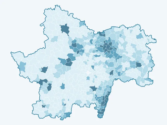 Carte de la densité de population dans la Saône-et-Loire (71)
