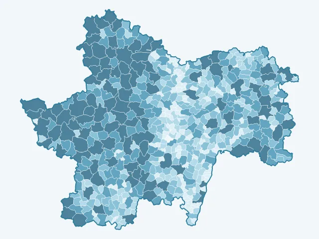 Carte de la superficie dans la Saône-et-Loire (71)
