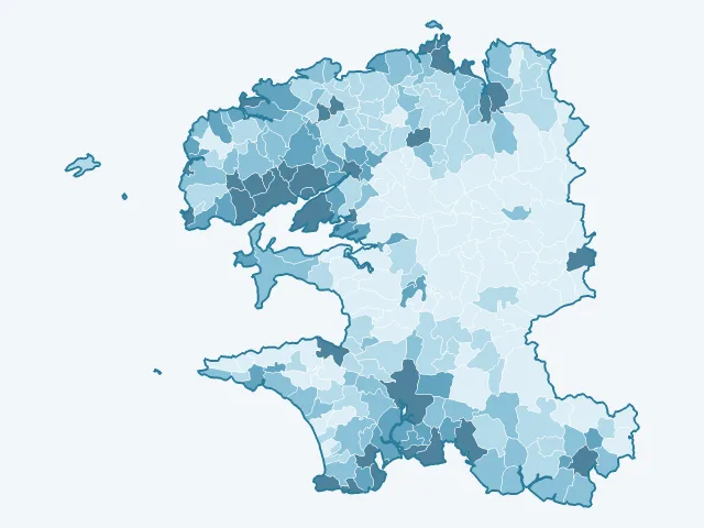 Carte de la densité de population dans le Finistère (29)