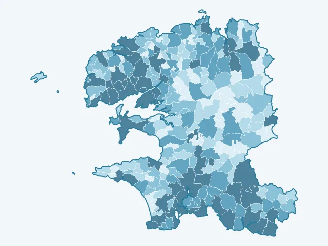 Carte du nombre d'habitants dans le Finistère (29)