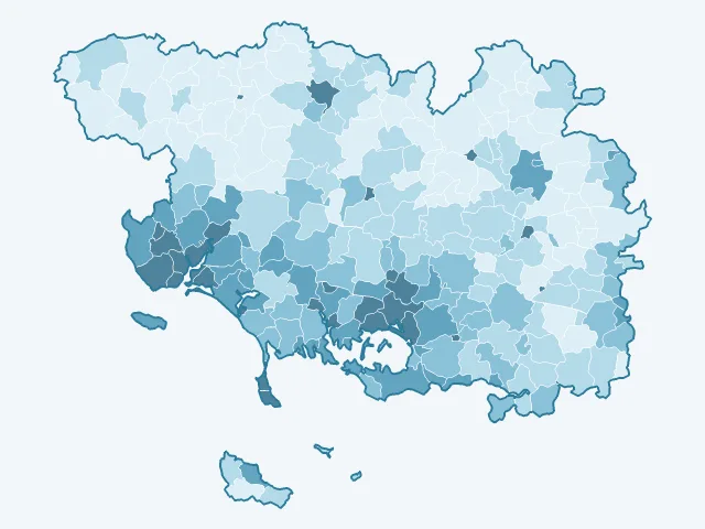 Carte de la densité de population dans le Morbihan (56)