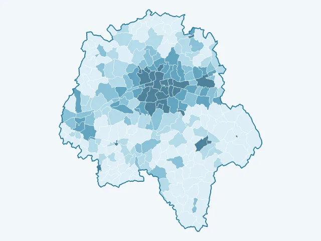 Carte de la densité de population dans l'Indre-et-Loire (37)