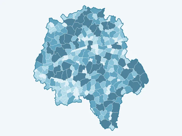 Carte de la superficie dans l'Indre-et-Loire (37)
