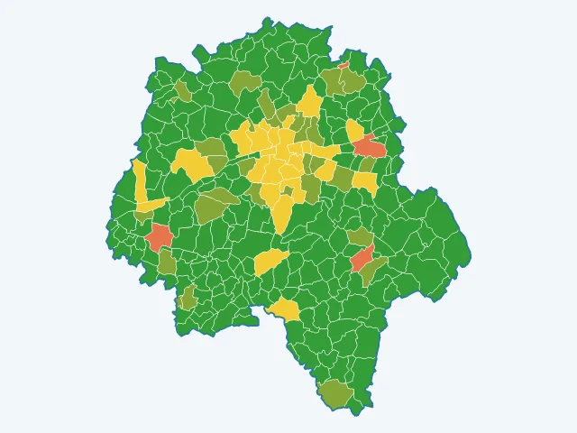 Carte de l'indice de tranquillité dans l'Indre-et-Loire (37)