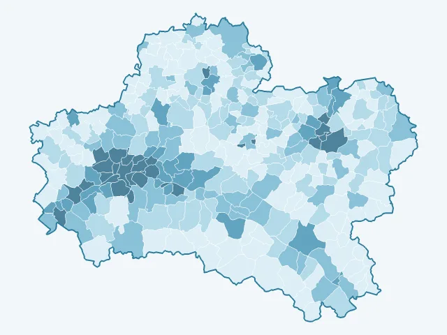 Carte de la densité de population dans le Loiret (45)