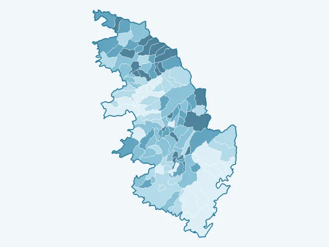 Carte de l'âge moyen dans la Corse-du-Sud (2A)