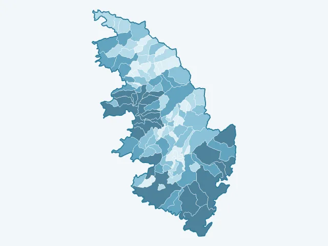 Carte du nombre d'habitants dans la Corse-du-Sud (2A)