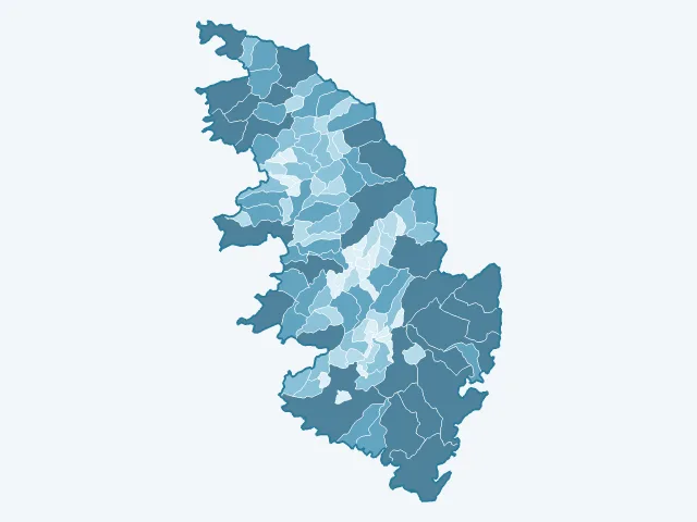 Carte de la superficie dans la Corse-du-Sud (2A)