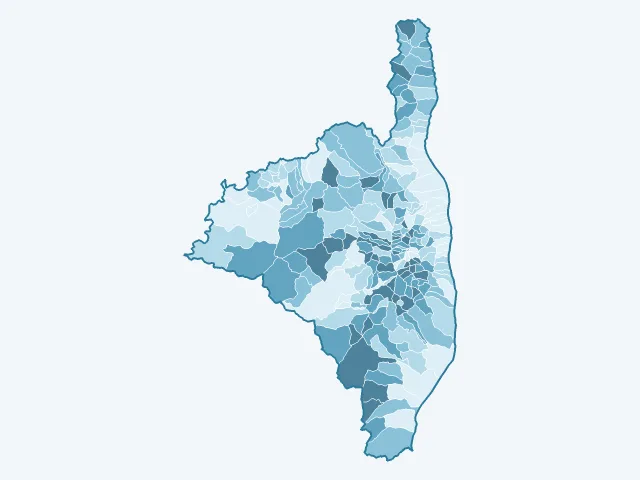 Carte de l'âge moyen dans la Haute-Corse (2B)