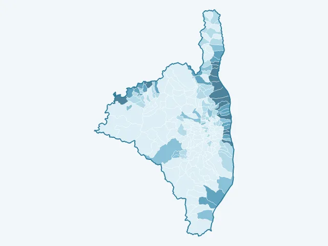 Carte de la densité de population dans la Haute-Corse (2B)