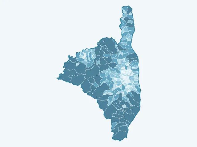 Carte de la superficie dans la Haute-Corse (2B)