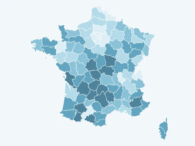 Carte de France de l'âge moyen par département