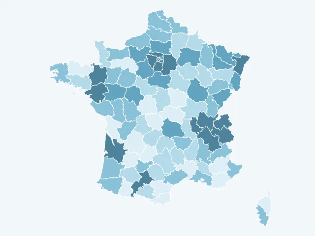 Carte de France de la population active par département