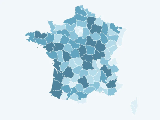 Carte de France de la superficie par département