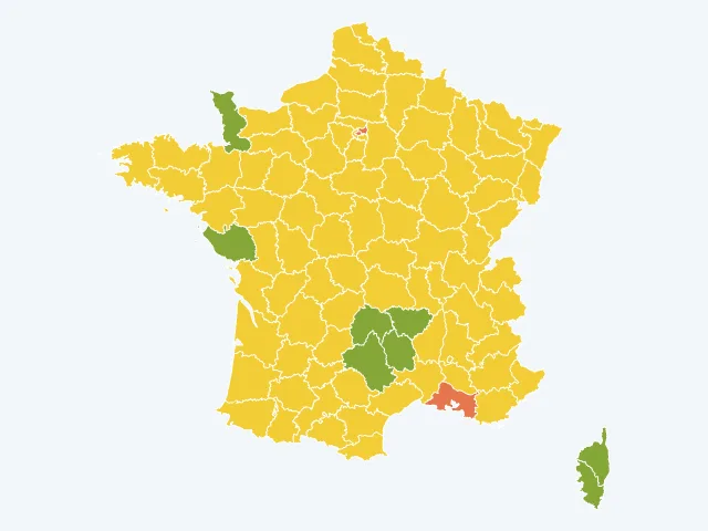Carte de France de l'indice de tranquillité par département