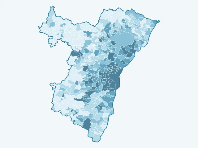 Carte de la densité de population dans le Bas-Rhin (67)