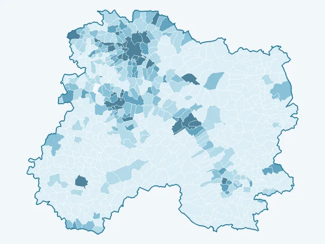 Carte de la densité de population dans la Marne (51)