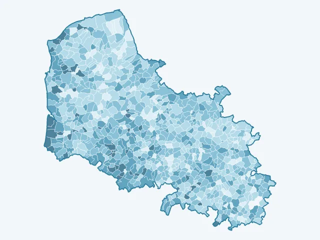 Carte de l'âge moyen dans le Pas-de-Calais (62)