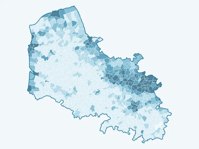 Carte de la densité de population dans le Pas-de-Calais (62)