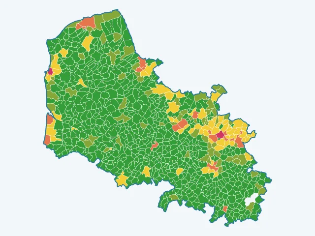 Carte de l'indice de tranquillité dans le Pas-de-Calais (62)