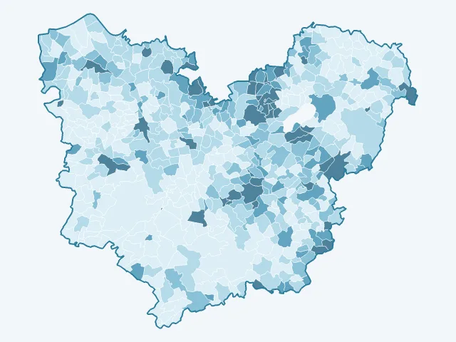 Carte de la densité de population dans l'Eure (27)