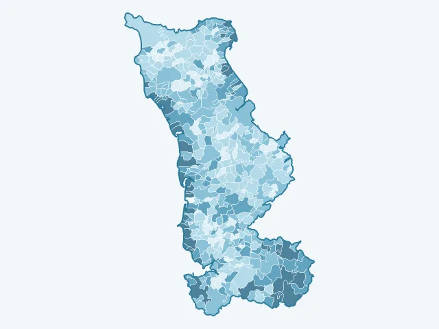 Carte de l'âge moyen dans la Manche (50)